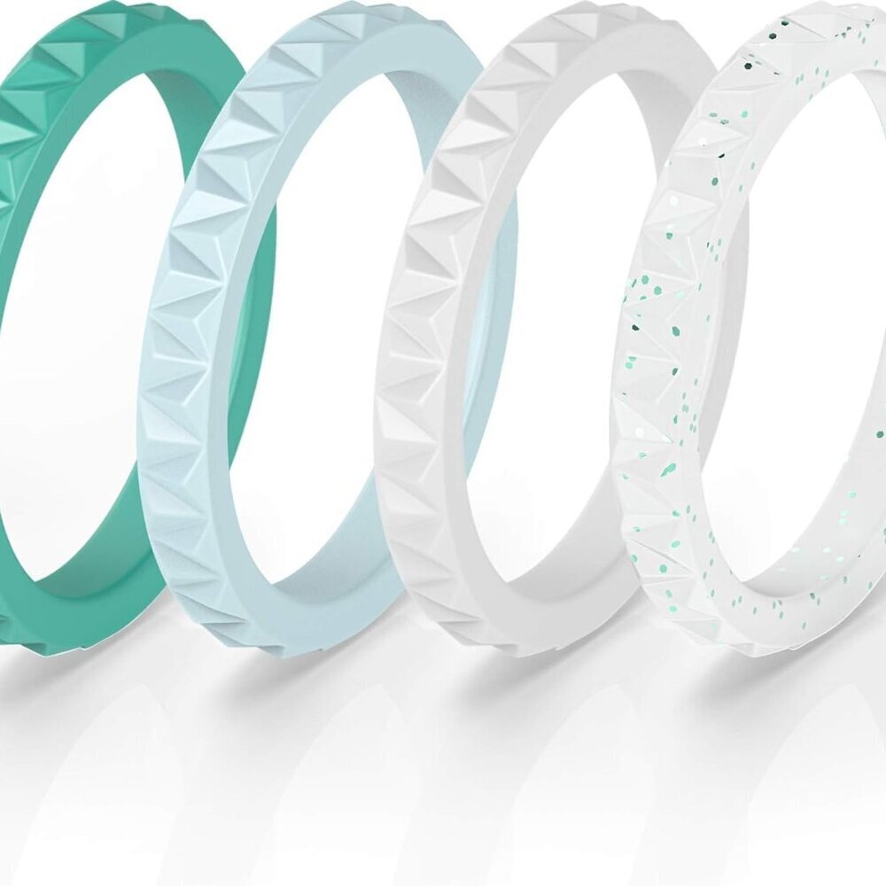 Thin Silicone Wedding Rings for Women, Triangle Diamond Stackable Rubber Engagem